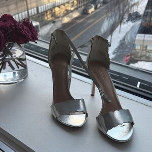 Aldo Metallic Silver Scalloped Heels